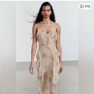 Zara Beige Embellished Slip Dress